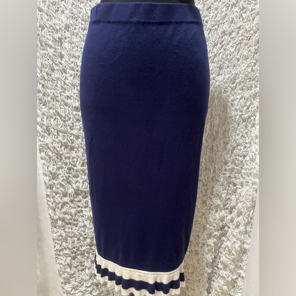 Spiegel NAVY Blue Knit WHITE RUFFLE HEM, VINTAGE PENCIL SKIRT SIZE M: - Picture 5 of 9
